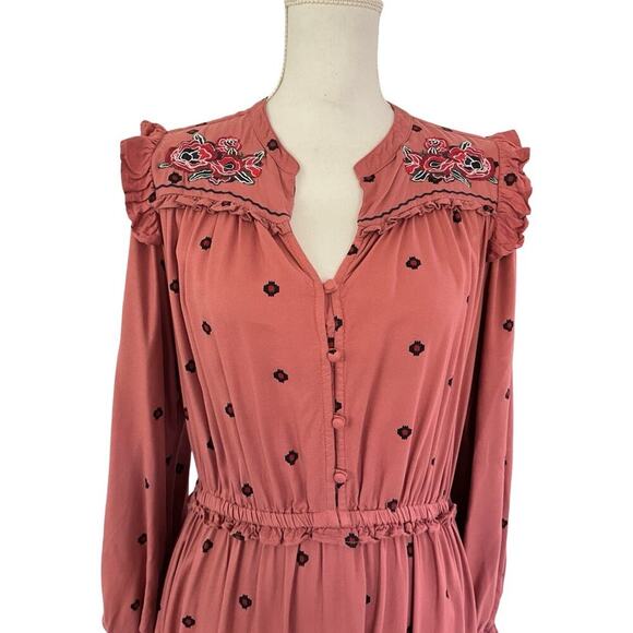 Farmers Market Floral Embroidered Maxi Dress Size L Pink Boho Trad Wife Modest - Picture 5 of 9